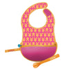 B Box Travel Bib And Flexible Soft Bite Spoon Set (Hip Hop) Pink Orange