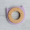 Little Rawr - Wood Silicone Disc Teether Purple Kitty