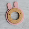 Little Rawr - Wood Silicone Disc Teether Pink Rabbit