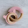 Little Rawr - Wood Silicone Disc & Ring Teether Pink Rabbit