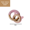 Little Rawr - Wood Silicone Disc & Ring Teether Pink Rabbit