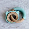 Little Rawr - Wood Silicone Disc & Ring Teether Blue Bear