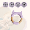 Little Rawr - Wood Silicone Teether Ring Purple Kitty